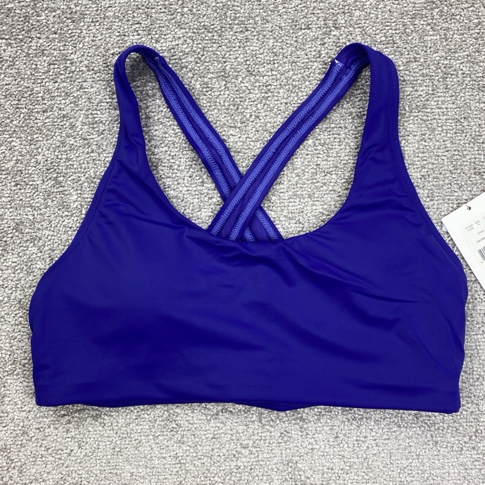 Andie The Caledonia Top Medium Blue Lapis Sports Bra Cross Back Swim AT200-LAP
